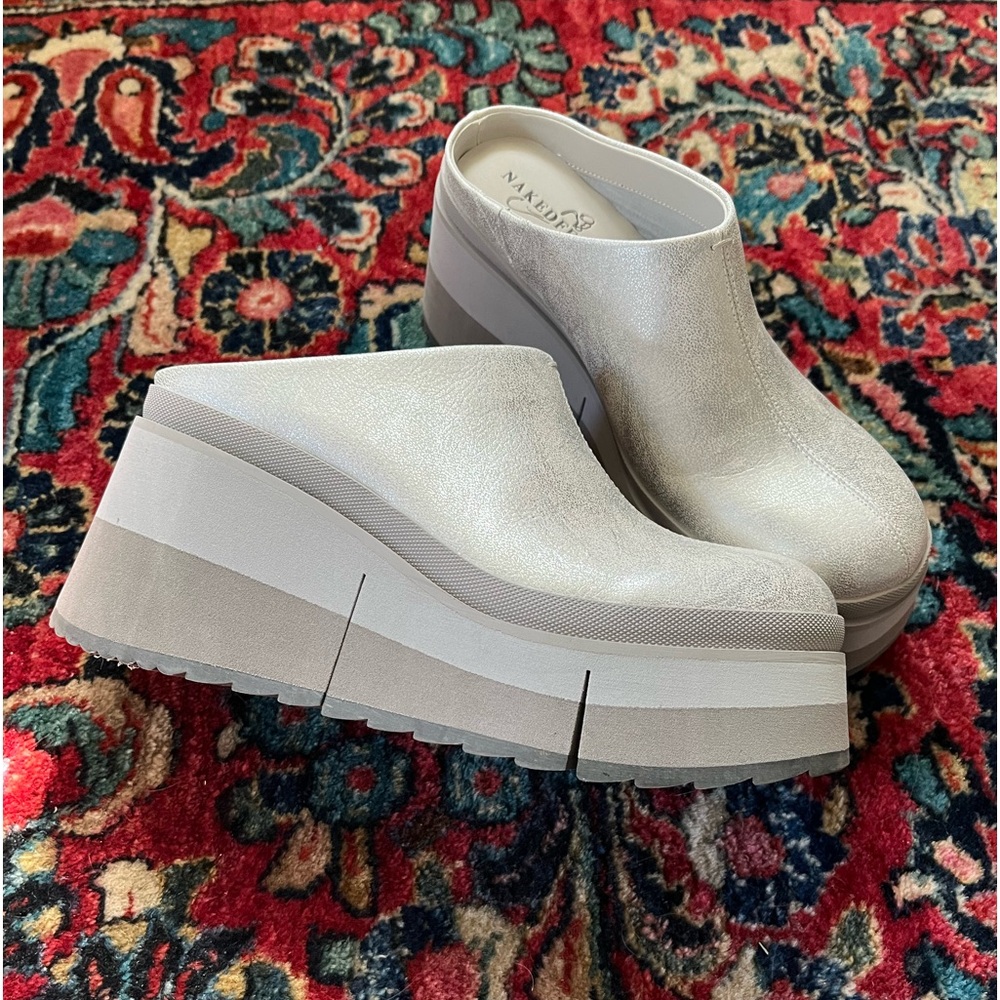 Naked Feet Cream Platform Mules